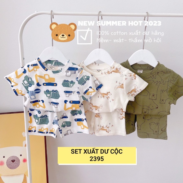 set 3 bộ quần áo bé trai , bộ cotton cộc tay mùa hè cho bé 1-5 tuổi