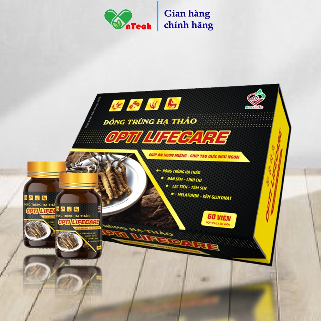 Đông trùng hạ thảo Best Life OPTI LIFECARE giúp ăn ngon ngủ tốt cải thiện mất ngủ mệt mỏi suy nhược cơ thể hộp 60 viên