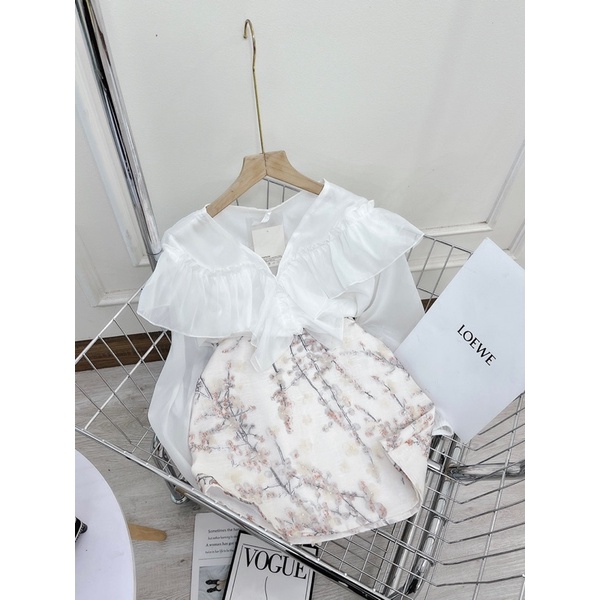 Đầm phối sơ mi tơ chạy ren cổ đức mix chân váy trắng