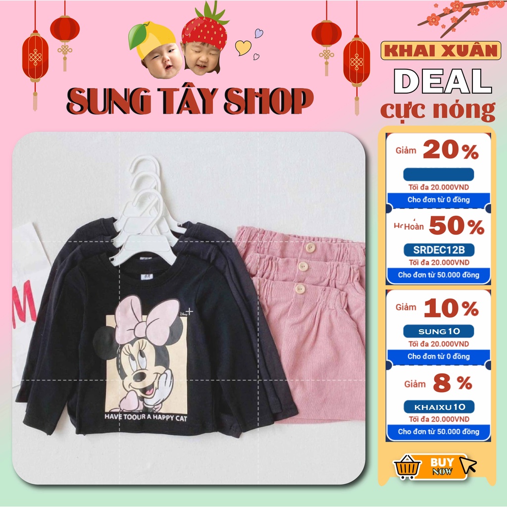 Set Áo phông chân váy tăm Mickey siêu xinh cho bé gái 8-24kg