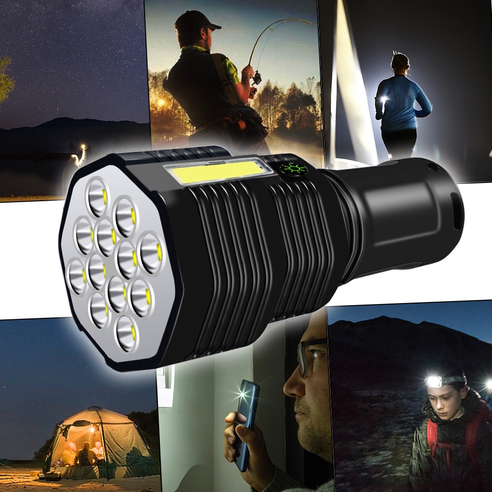 Đèn Pin 12 Bóng LED COB Công Suất Cao Tùy Chỉnh Siêu Bền Chống Thấm Nước Kèm Sạc USB Tiện Dụng Mang Theo Du Lịch / Dã Ngoại