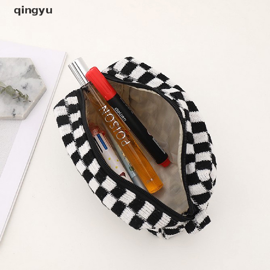 Qingyu Ins Túi Đựng Bút Chì Dệt Kim Sức Chứa Lớn Có Khóa Kéo