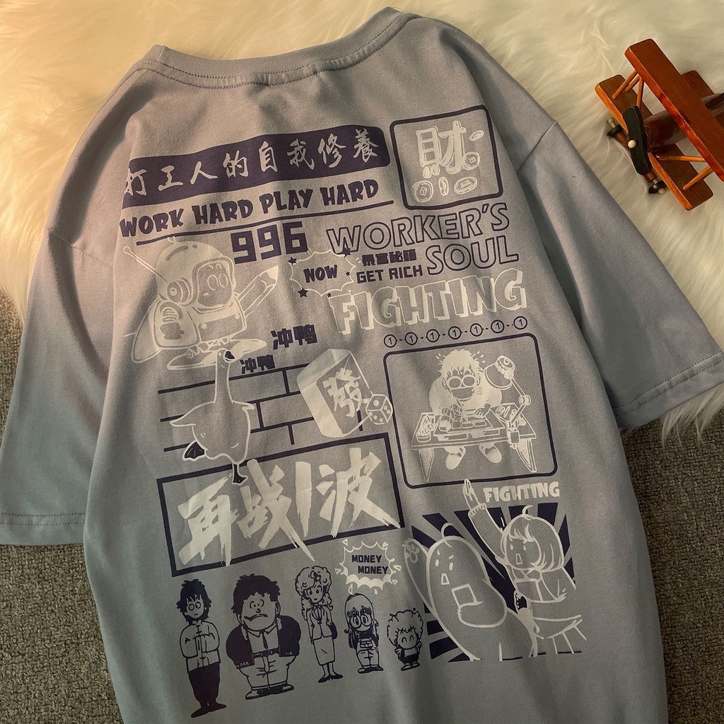 Áo Thun 100% Cotton Tay Ngắn Cổ Tròn In Họa Tiết Hoạt Hình Dành Cho Nam Và Nữ