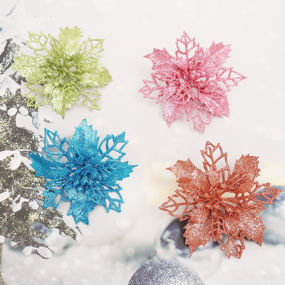 Set 5 Bông Hoa Nhân Tạo Lấp Lánh Trang Trí Giáng Sinh / Năm Mới