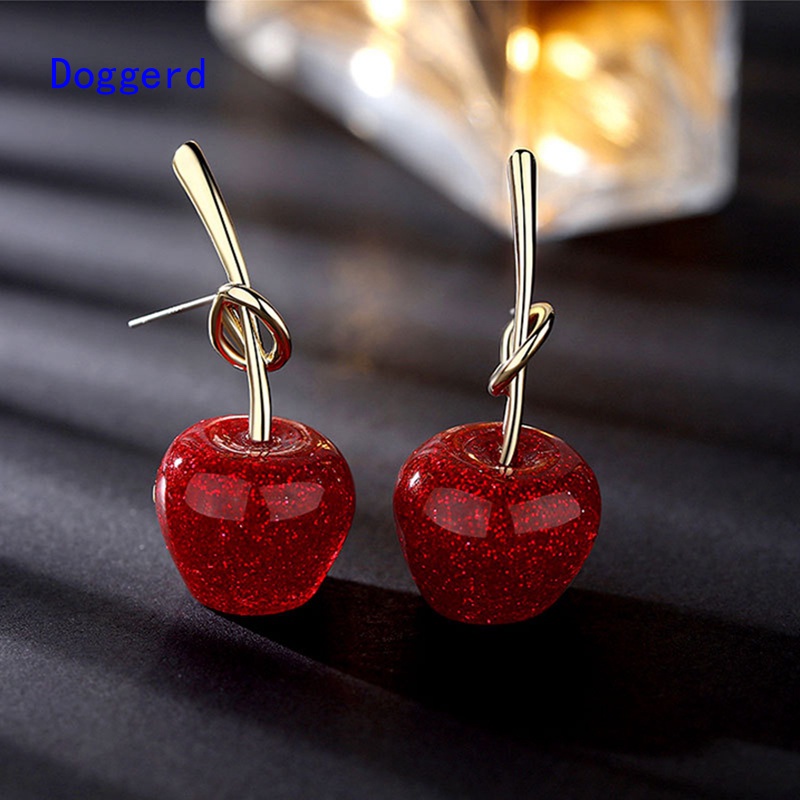 Khuyên Tai Dạng Hạt Xỏ Màu Bạc / Bạc Hình Quả Cherry / Táo Đỏ