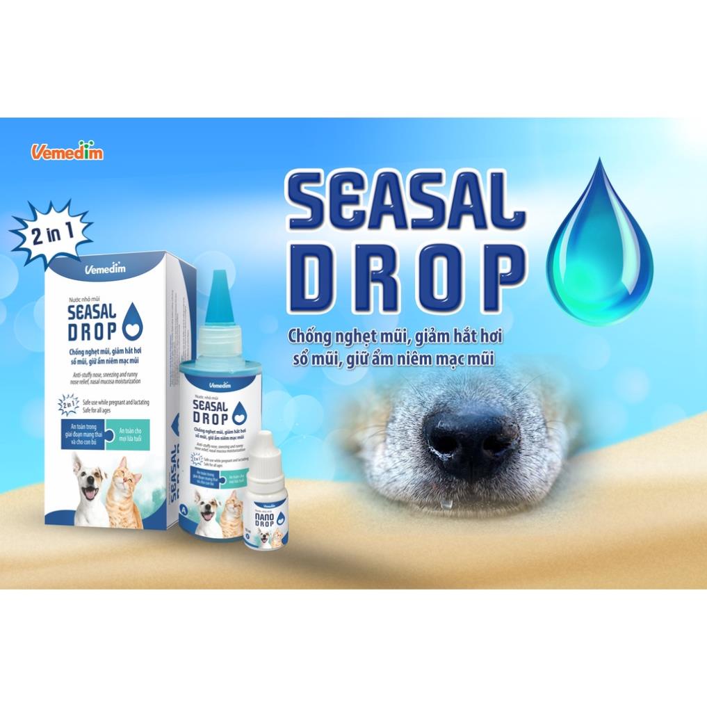SEASAL DROP - Nước vệ sinh nhỏ mũi hô hấp, chảy nước mũi chó mèo - Vemedim