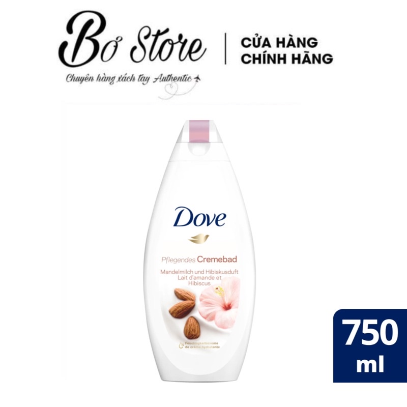Sữa tắm Dove Pflegendes dưỡng ẩm và làm da trắng da từ hạnh nhân, hương hoa âm bụt cực thơm, 750ml