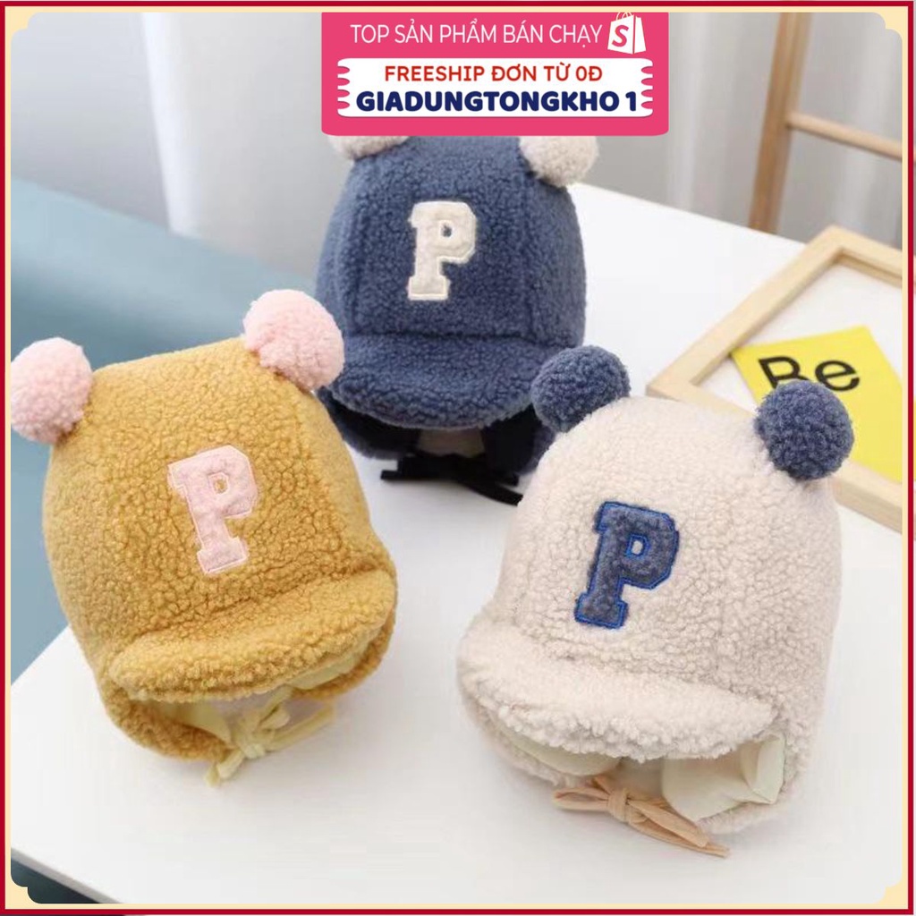 PVN55333 Mũ Lưỡi Trai Len Cho Bé Có Dây Buộc 0-2 Tuổi Chữ P Giá Rẻ