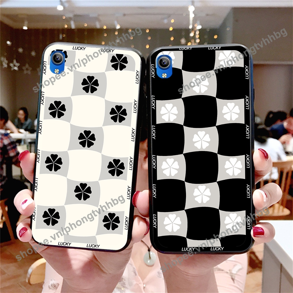 Ốp lưng Vivo Y1S / Y91 / Y91c / Y93 / Y95 caro mẫu hoa trắng đen cực đẹp cute giá rẻ