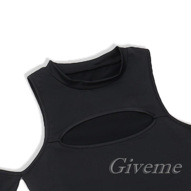 Đầm Body Tay Dài Cổ Tròn Màu Đen Trơn Thiết Kế Khoét Vai Quyến Rũ