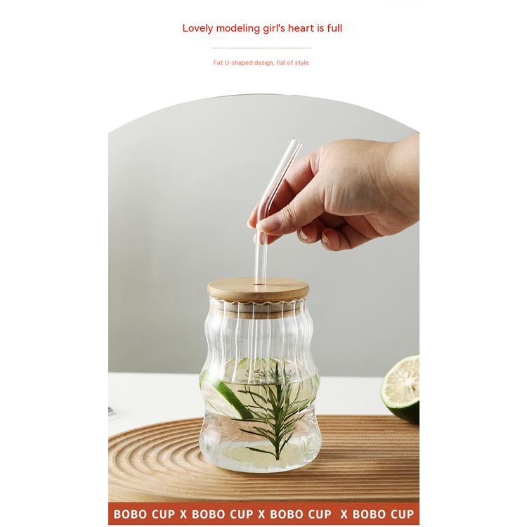 Cốc Thủy Tinh Cao Có Nắp Và Ống Hút Dùng Uống Cà Phê