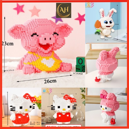 Xếp hình mini Hello Kitty Heo Baby SIZE TO Đồ chơi lắp ráp mô hình nhân vật hoạt hình dễ thương