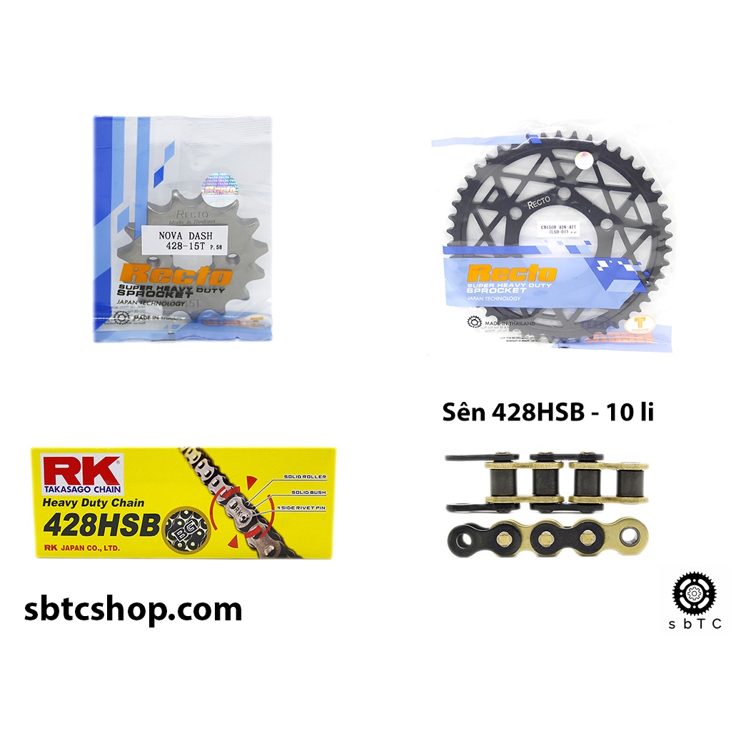 NSD Nhông dĩa RECTO sên RK đen vàng 428HSB CB150R 2019 CBR150R chính hãng