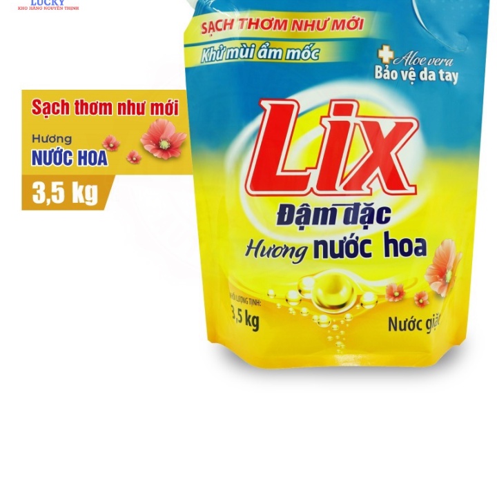 (Mới) Túi Nước Giặt Lix Đậm Đặc Hương Nước Hoa 3.5Kg - Tẩy Sạch Vết Bẩn Cực Mạnh- Khử Mùi Ẩm Mốc