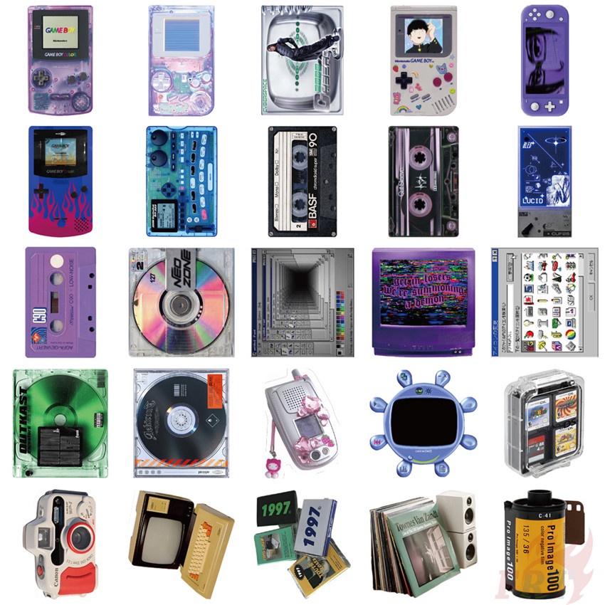 Bộ 100 Cái ❉ Sticker Dán Trang Trí Phong Cách Retro Độc Đáo ❉ Sticker Dán Tường Chống Thấm Nước Họa Tiết Doodle Hợp Thời Trang