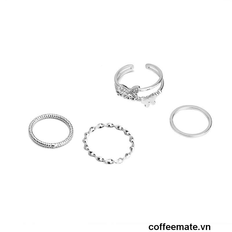 【coffeemate】⚡Bộ 4 nhẫn hợp kim một lớp và hai lớp trang trí bươm bướm phong cách Hàn Quốc thời trang cho nữ