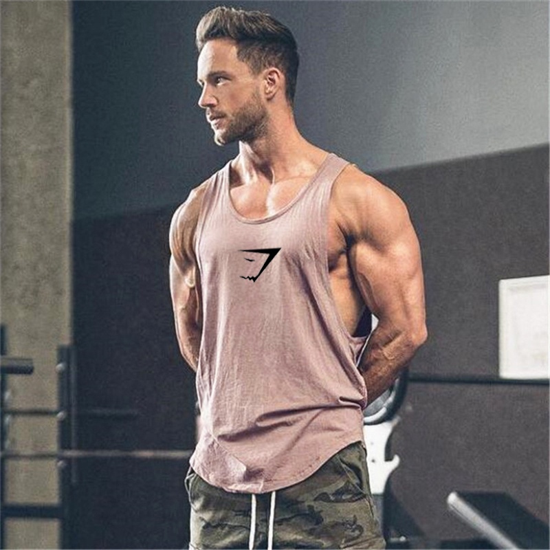 Áo Sát Nách Vải Cotton Thoáng Khí In Hình Cá Mập Thời Trang Tập GYM Cho Nam