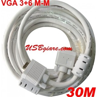 Cáp vga 30m chuẩn 3+6 cáp đúc đầu trắng dây trắng loại tốt