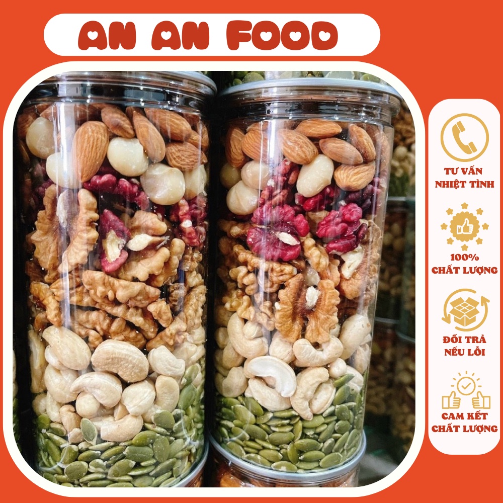 Granola Mix 6 Loại Hạt Cao Cấp Macca Óc Chó Hạnh Nhân Hạt Điều Hạt Bí 500Gram