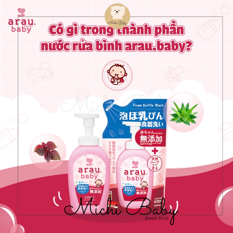 Nước rửa bình Arau thành phần thiên nhiên an toàn cho sức khỏe của bé Michi Baby MC106