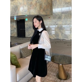 Đầm yếm nhung phối tơ cao cấp