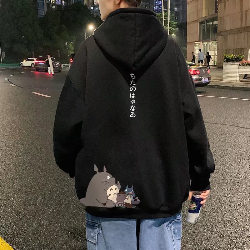 Áo Hoodie Cotton Dày Dáng Rộng In Hình Totoro Phong Cách Nhật Bản Thời Trang Cho Nam 4 Màu Tùy Chọn Size M-8XL