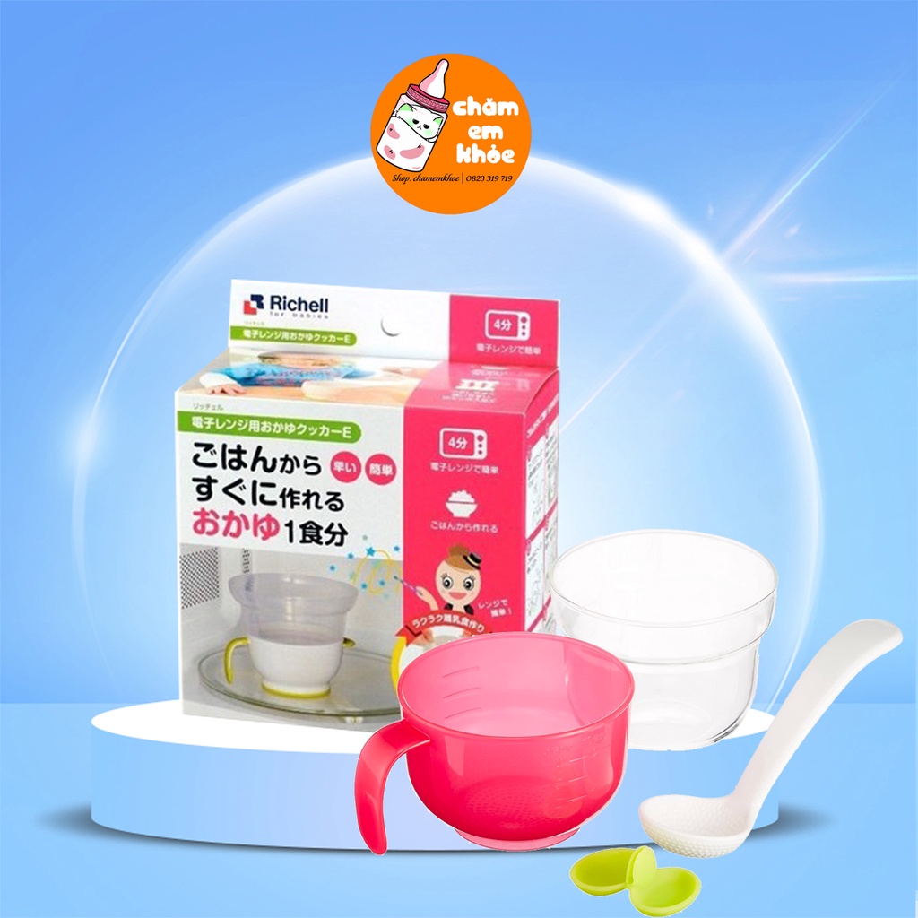 Cốc nấu cháo và cơm nát trong nồi cơm điện ăn dặm Richell Nhật Bản 310ml màu Hồng cho bé ăn dặm trên 6 tháng