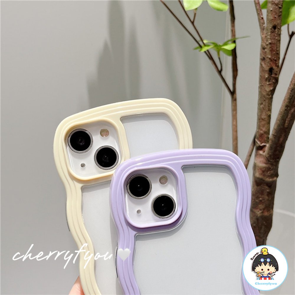 Ốp Điện Thoại Trong Suốt Viền Gợn Sóng Màu Kẹo Chống Trượt Cho IPhone 14 13 12 11 Pro Max 8 7 Plus X XS XR