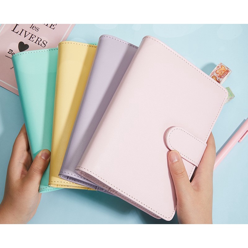 Sổ còng, BINDER A5 A6 bìa da màu pastel macaron siêu xinh phong cách Hàn Quốc làm Planner, Bullet Journal