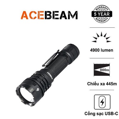 Đèn pin ACEBEAM P17 Defender sáng 4900 lm,xa 445m pin 21700 USB C công tắc kép phản ứng nhanh