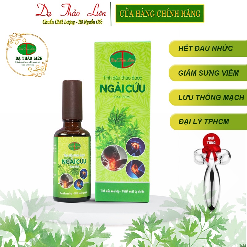 Tinh dầu thảo dược Ngải cứu Dạ Thảo Liên, dầu xoa bóp đau nhức xương khớp, cơ, thần kinh tọa, tặng con lăn massage, 50ml
