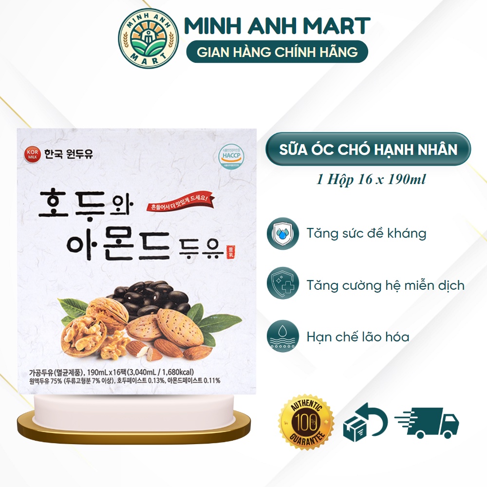 Sữa Óc Chó Hạnh Nhân MINH ANH MART Nhập Khẩu Nội Địa Hàn Quốc 190ml x 16 Hộp