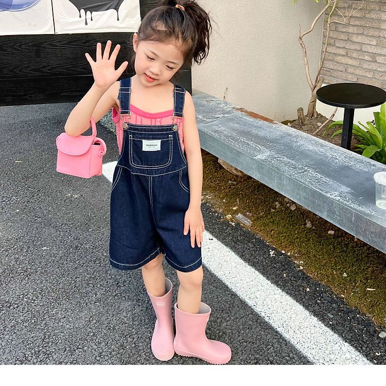 Quần Yếm Denim Dáng Rộng Phong Cách Hàn Quốc Dễ Thương Thời Trang Mùa Hè Cho Bé Gái