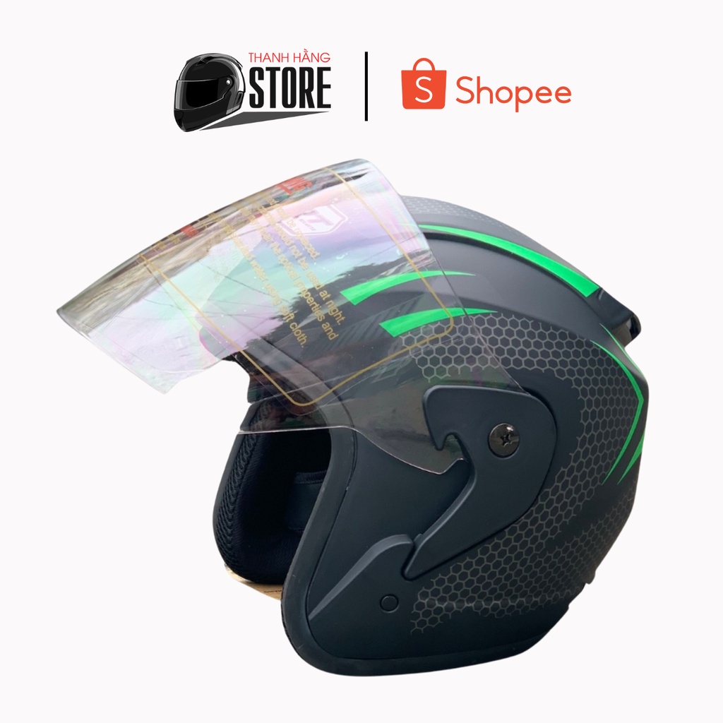 Mũ bảo hiểm 3/4 SRT tổ ong V2 kính trà đi ngày và đêm