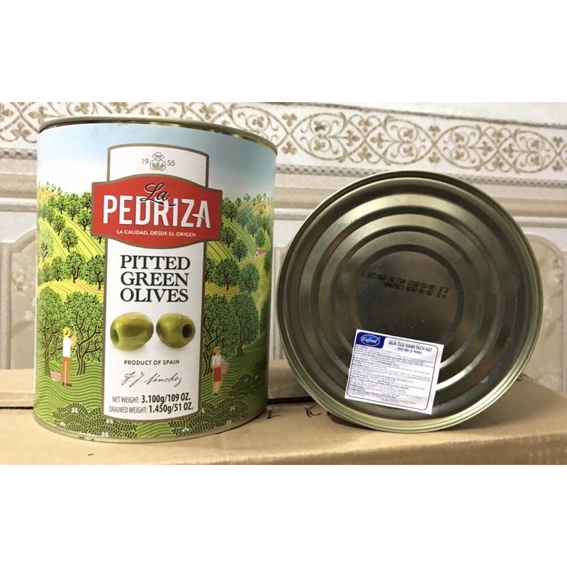 Quả oliu xanh nguyên trái đã tách hạt 3kg La Pedriza Tây Ban Nha cao cấp