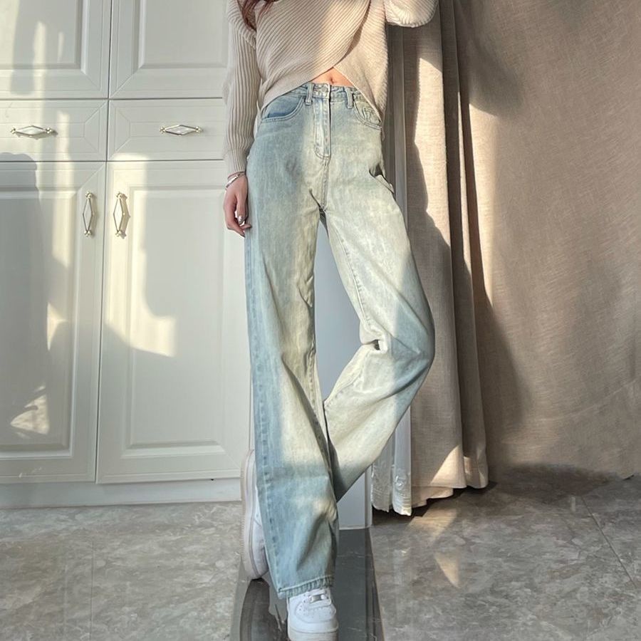 Quần Jean Nữ Ống Rộng Lưng Cao Phong Cách Hàn Quốc Thời Trang Thu Đông 2022