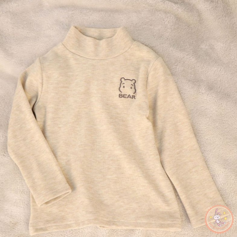 Áo Thun Tay Dài Cổ Cao In Hình Gấu Hoạt Hình Phong Cách Hàn Quốc Dành Cho Bé Trai Gái