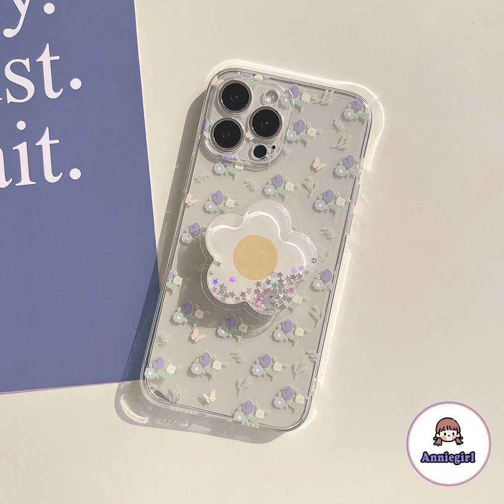 Ốp Điện Thoại TPU Mềm Trong Suốt Chống Sốc Phối Kim Tuyến Nước Và Giá Đỡ Hình Hoa Cho IPhone 14 13 12 11 Pro Max