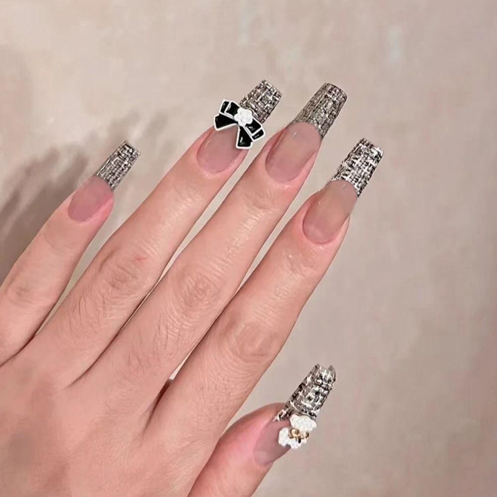 ESPO Bộ 24 Móng Tay Giả Toàn Diện Đính Nơ Bướm Xinh Xắn DIY