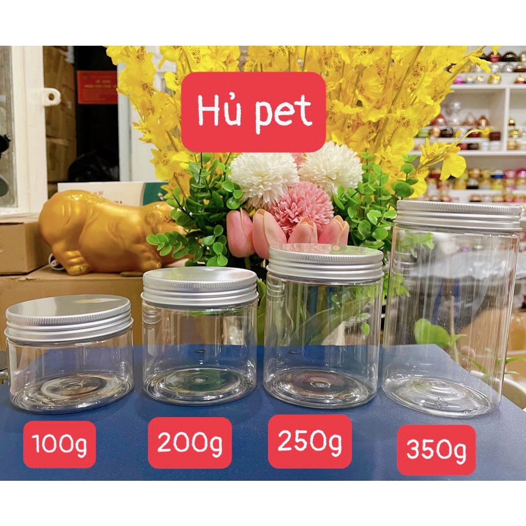 Hủ Hộp Lọ Nhựa PET Thân Trong Nắp Nhôm 30g,50g,100g,200g,250g,350g,500g,750g,1000g-Hũ Đựng Kem, Gia Vị, Ngũ Cốc, Đồ Khô