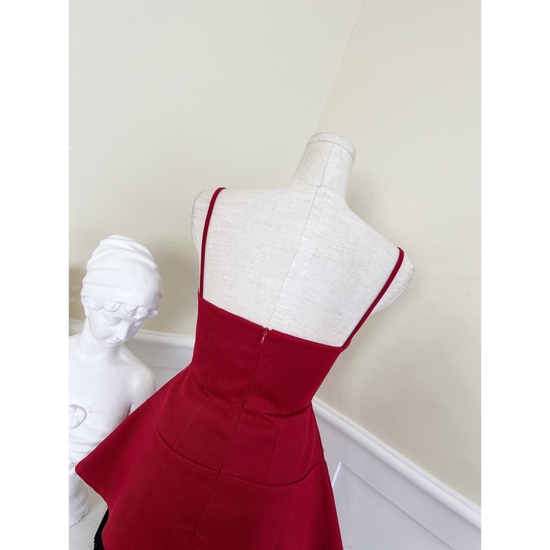 Áo thiết kế 2 dây CỘT NƠ dáng peplum giấu bụng che khuyết điểm màu đỏ tôn da sang chảnh Sun Fashion