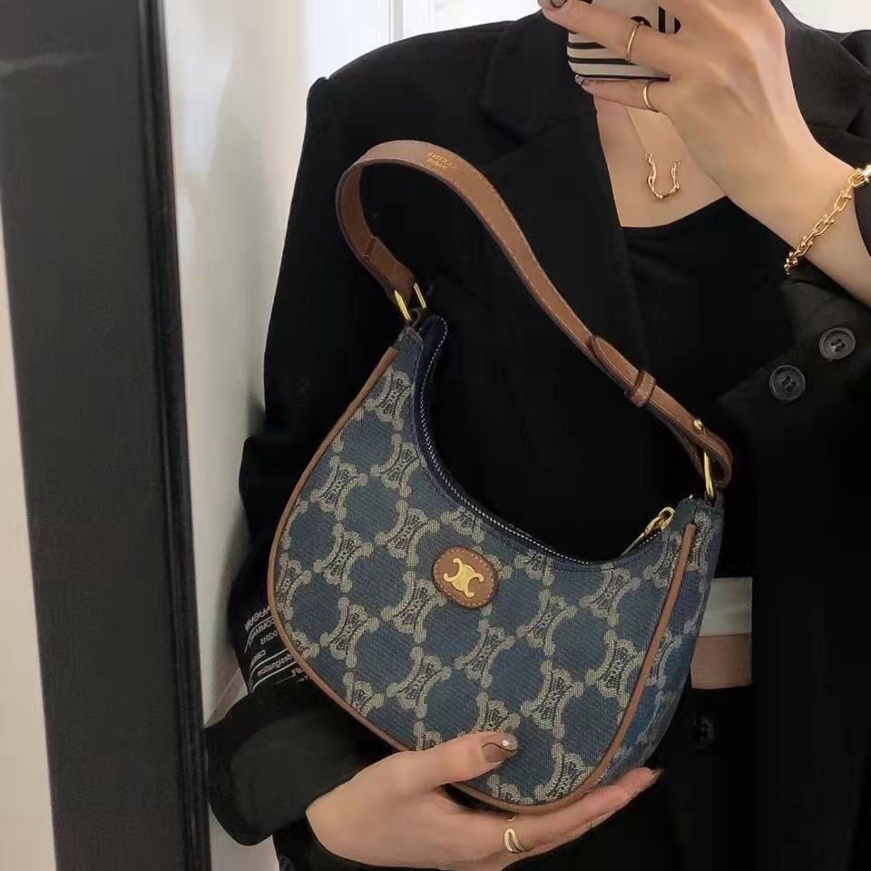 Túi Xách Denim Hình Bán Nguyệt Phong Cách Retro Âu Mỹ
