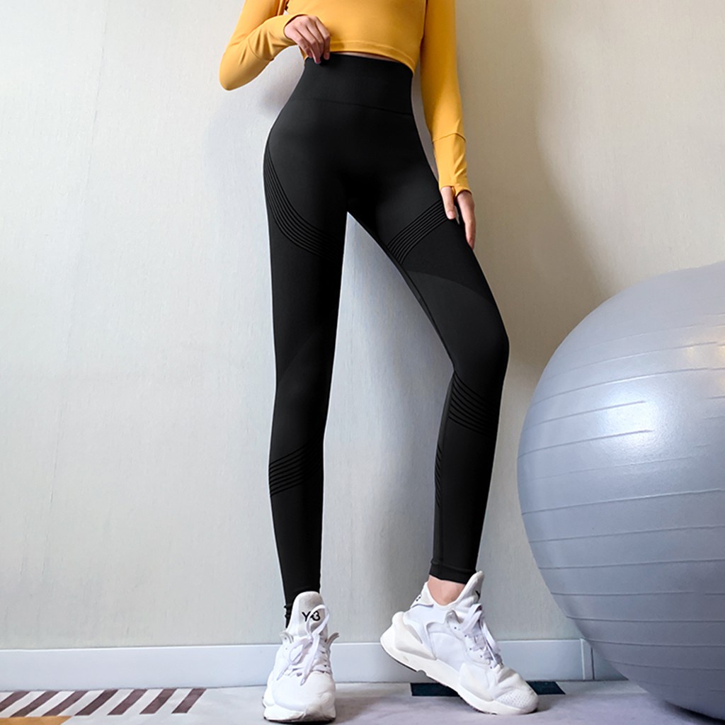 Quần Legging Cạp Cao LACORA Tập Gym Yoga Aerobic Nữ Vải Dệt Kim Co Giãn 4 Chiều, Mặc Tôn Dáng- QUAYG06