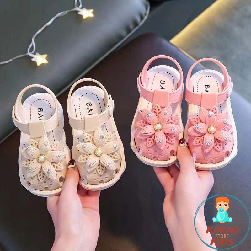 Dép rọ, sandal hoa, dép quai hậu đế mềm êm chân cho bé gái tập đi