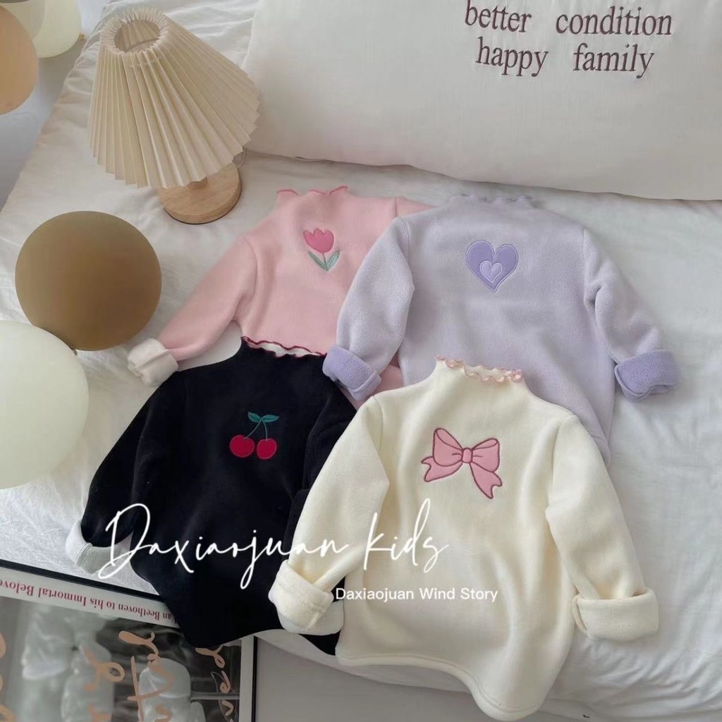 [Babycat] Hàng Có Sẵn Áo Thun Lót Lông Cừu Cổ Cao Lót Lông Cừu Phong Cách Nhật Bản Hàn Quốc Thời Trang Mùa Đông Mới 2022 Dành Cho Bé Gái