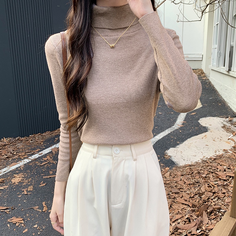 Áo Sweater Cổ Cao Tay Dài Màu Trơn Thời Trang Mùa Thu Cho Phái Nữ