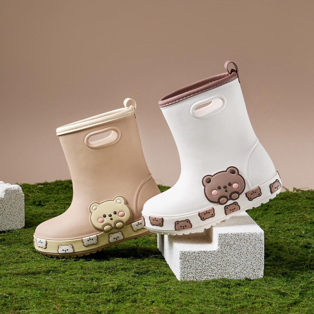 Cheerful Mario Giày Bốt Đi Mưa Dày Dặn Chống Trượt Hình Gấu Mario Mẫu Giáo 2023 Mới Cho Bé