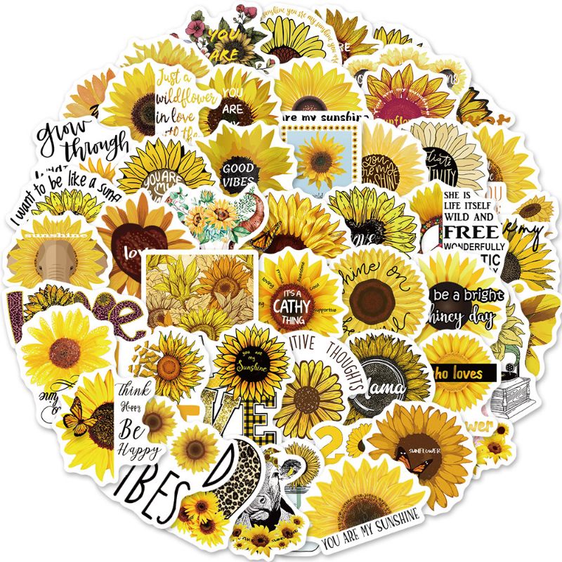 Set combo 50 miếng dán sticker retro hoa hướng dương dán nón mũ bảo hiểm laptop vali sổ đàn guitar điện thoại tủ lạnh
