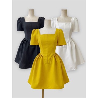 Đầm xoè cổ vuông, Thiết kế cổ vuông hot trend, hàng may 2 lớp xịn sò ( RUM DRESS )