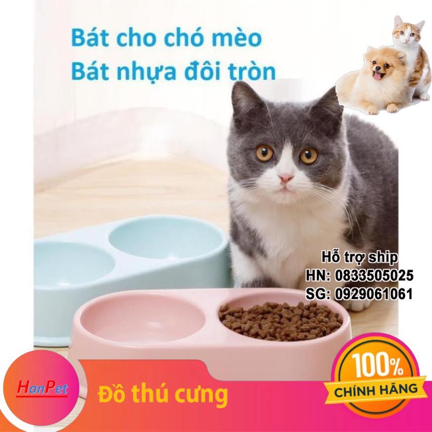 Bát ăn chó mèo Bát nhựa đôi tròn 2 ngăn chén ăn uống thú cưng